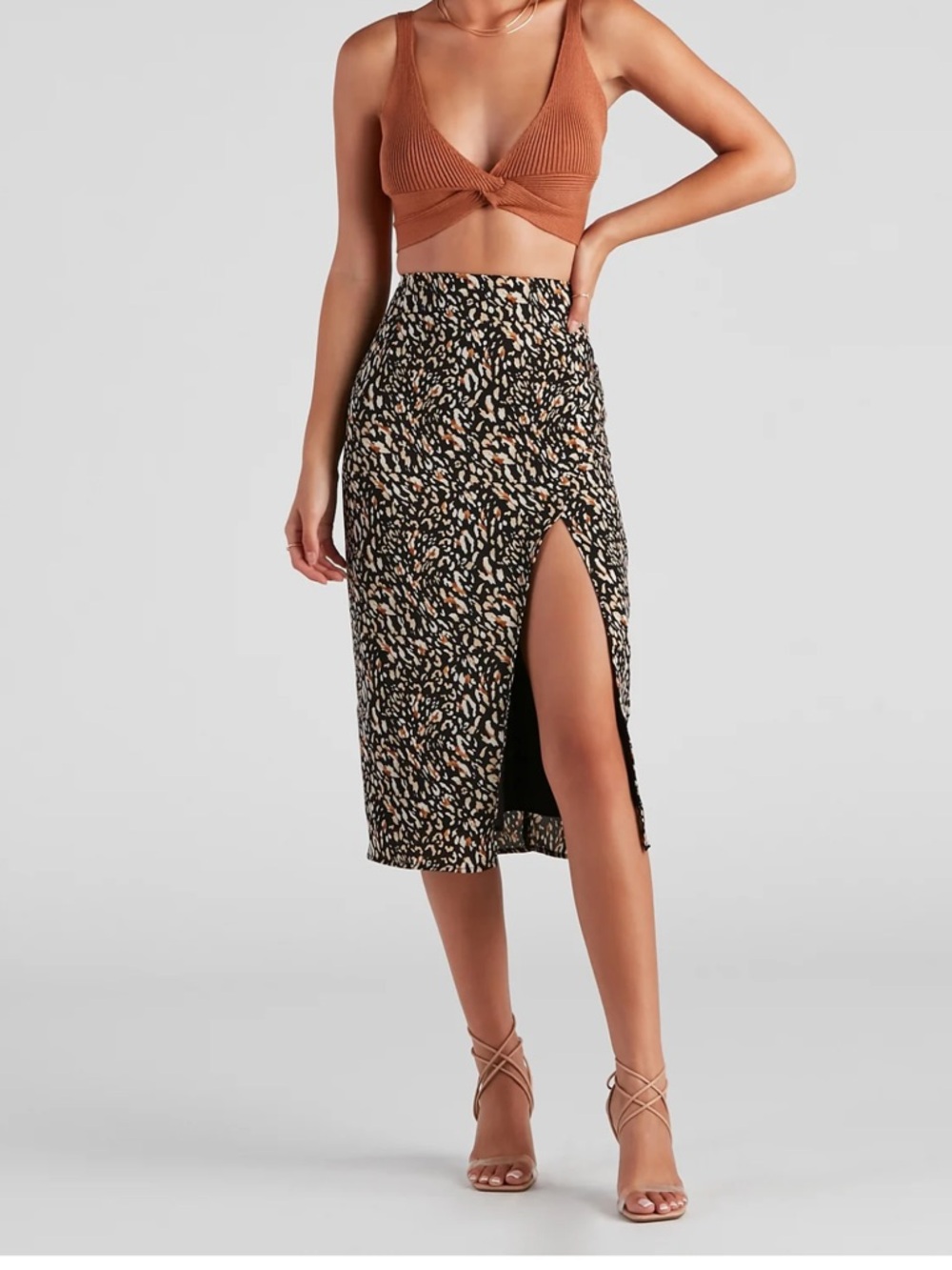 Forever 21 Animal Print Midi Skirt with Side Slit